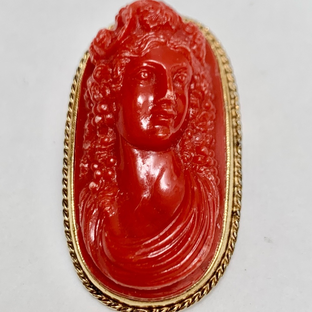 Vintage carnelian style cameo Pin